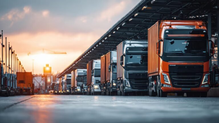 commercial-trucks-lined-up-logistics-hub-sunset_84443-73979